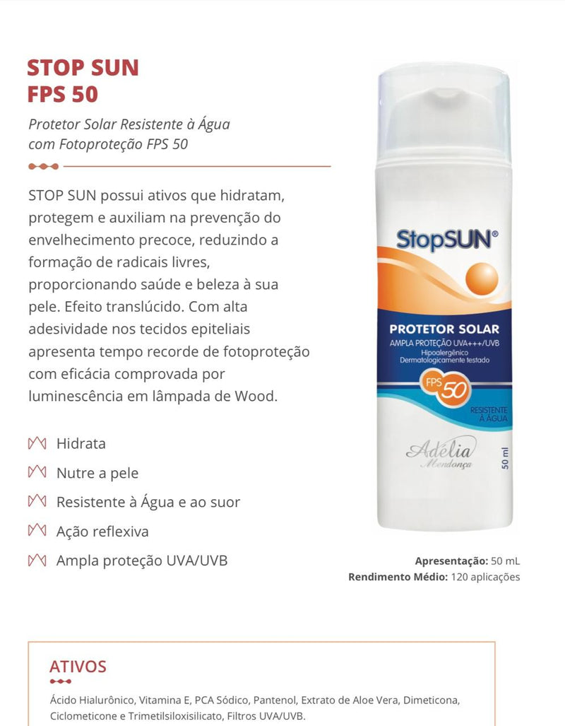 Stop Sun FPS 50 - 50ml - Protetor Solar Resistente à Água com Fotoproteção FPS 50